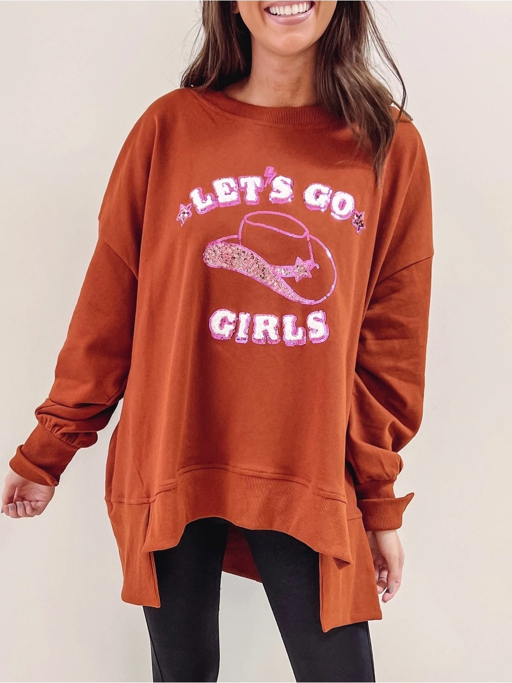 Let’s Go Girls Pullover Glitter Graphic Oversized